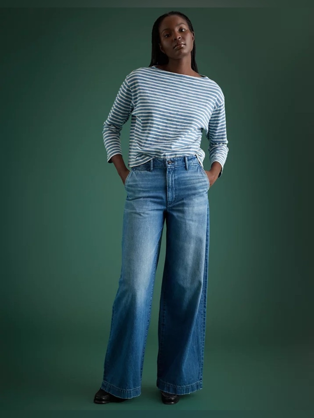 AE77 Premium Wide Trouser Jean Size 6 | High Rise Organic Cotton Wide Leg Denim